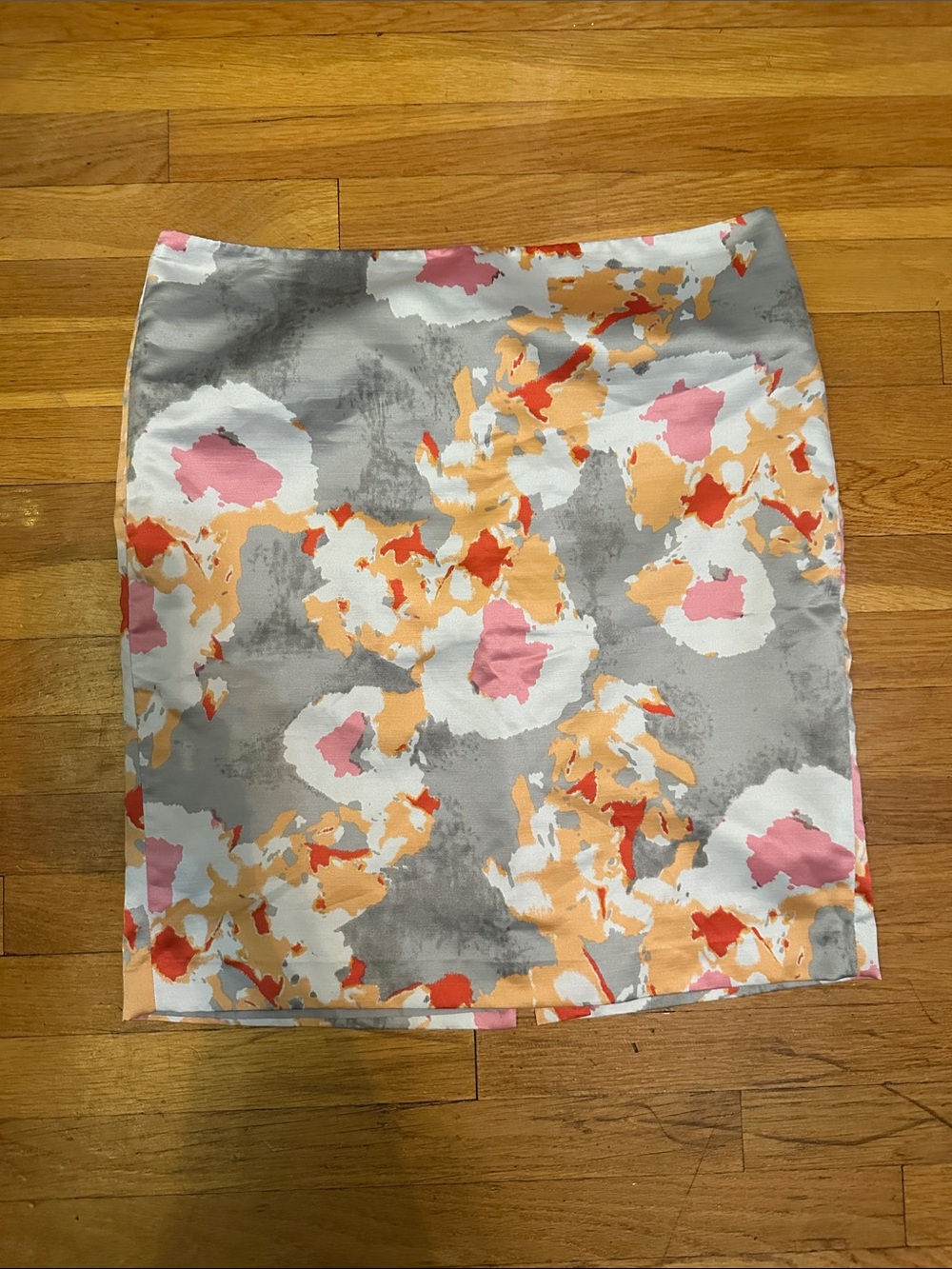 Ann Taylor Floral Abstract Print Pencil Skirt - Pink, Peach & Gray